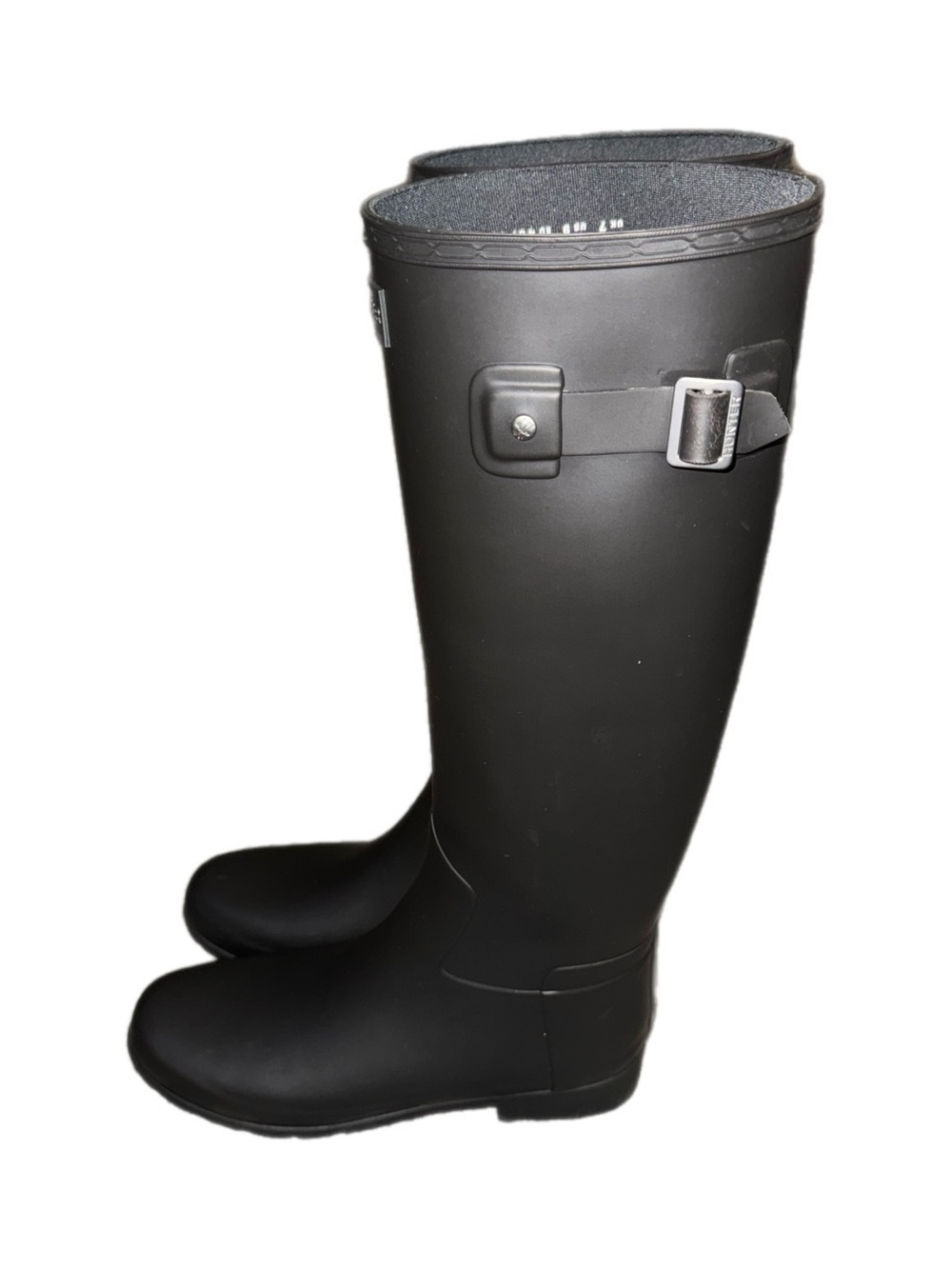 NWOB Hunter Women's Black Tall Matte Rain Boots with Side Buckle